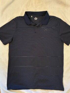 Under Armour Boys Striped Polo Shirt Youth XL Navy Blue/White